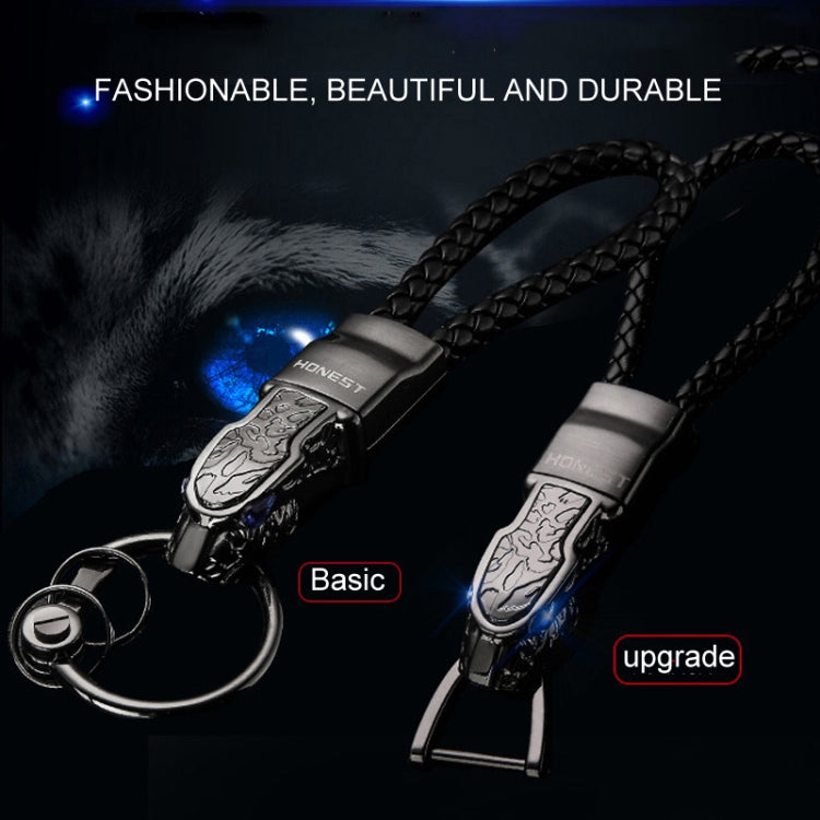 Elegant Leopard Head Diamond-Studded Leather Keychain Pendant with Rotating Design