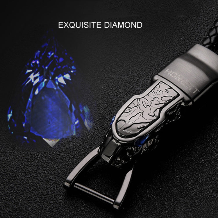 Elegant Leopard Head Diamond-Studded Leather Keychain Pendant with Rotating Design