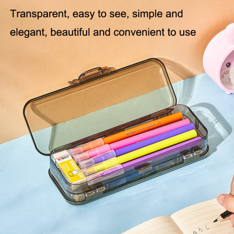 RJ 26 Large Capacity Simple Pen Bag Hand Lifting Transparent Double Layer Student Stationery Storage Box