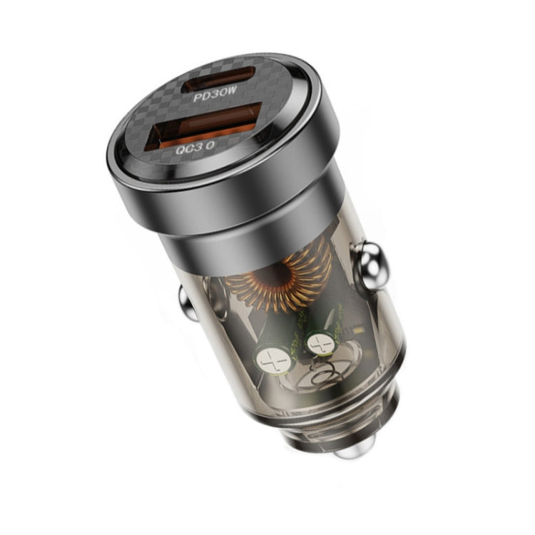 PD+QC Mini Transparent Super Fast Charge Car Cigarette Lighter Charger, HP-99 Gray, HP-99 Black