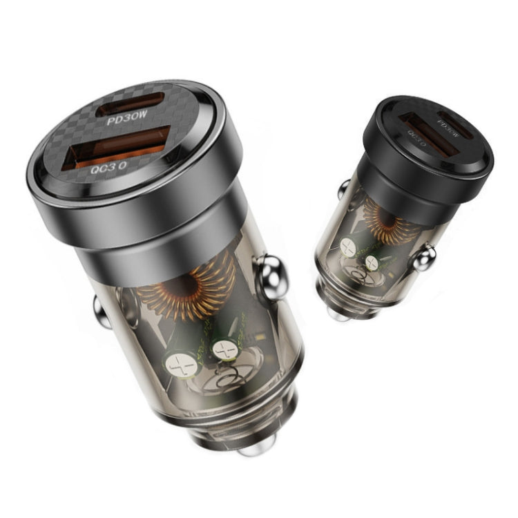 PD+QC Mini Transparent Super Fast Charge Car Cigarette Lighter Charger, HP-99 Gray, HP-99 Black