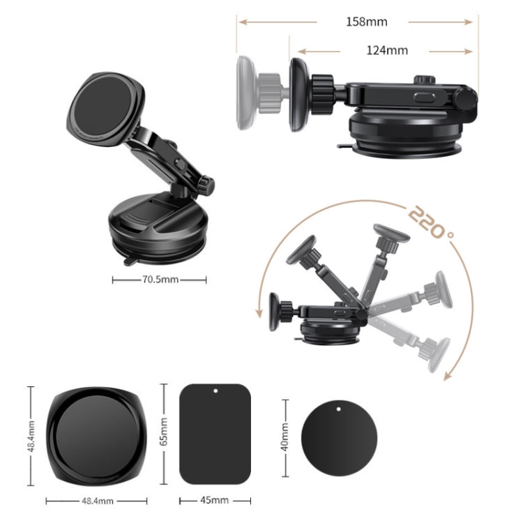 Magnetic Telescopic Car Phone Holder with Powerful Suction and Rubber Base