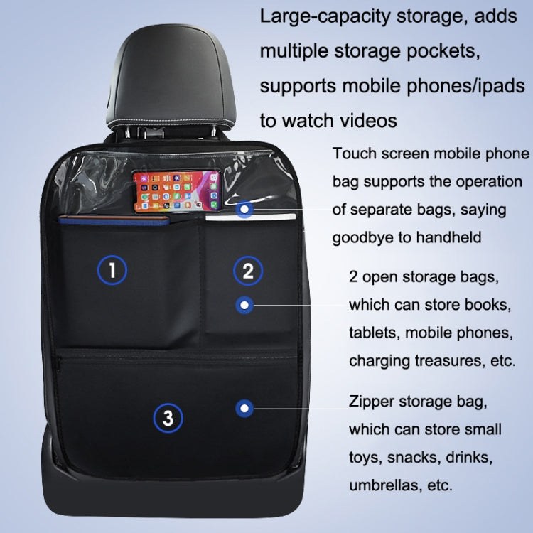 Children's Car Seat Back Protector with Storage - Anti-Kick and Easy-Clean Leather Pad