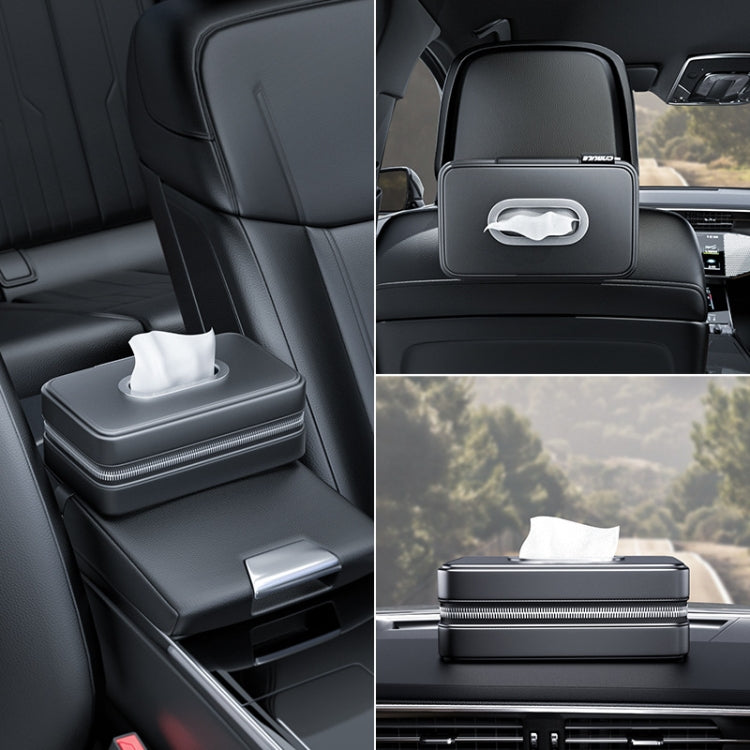 Versatile Leather Tissue Holder with Elastic Strap for Car Seat Back