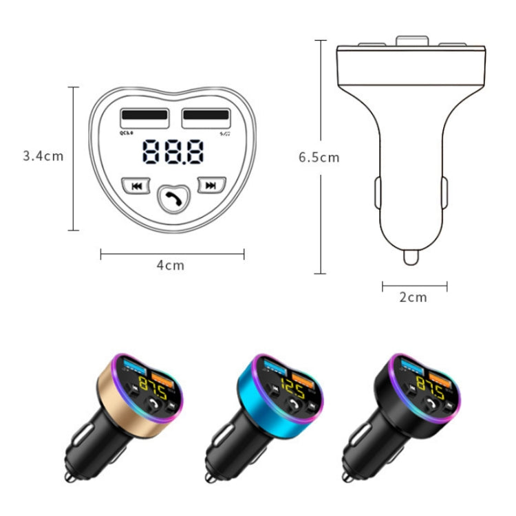 Car MP3 Bluetooth Player FM Transmitter Multifunctional Car Charger, QC3.0 Black, QC3.0 Golden, QC3.0 Blue, 4.8A Black, 4.8A Golden, 4.8A Blue