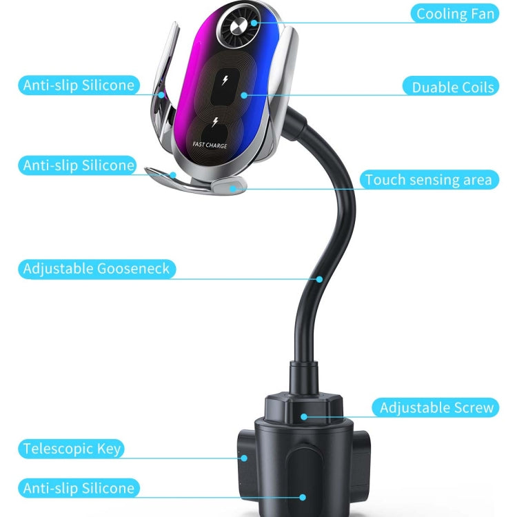 Dual Coil Wireless Car Charger with Cup Holder for iPhone 14/13 & Samsung Z Flip 4 Series