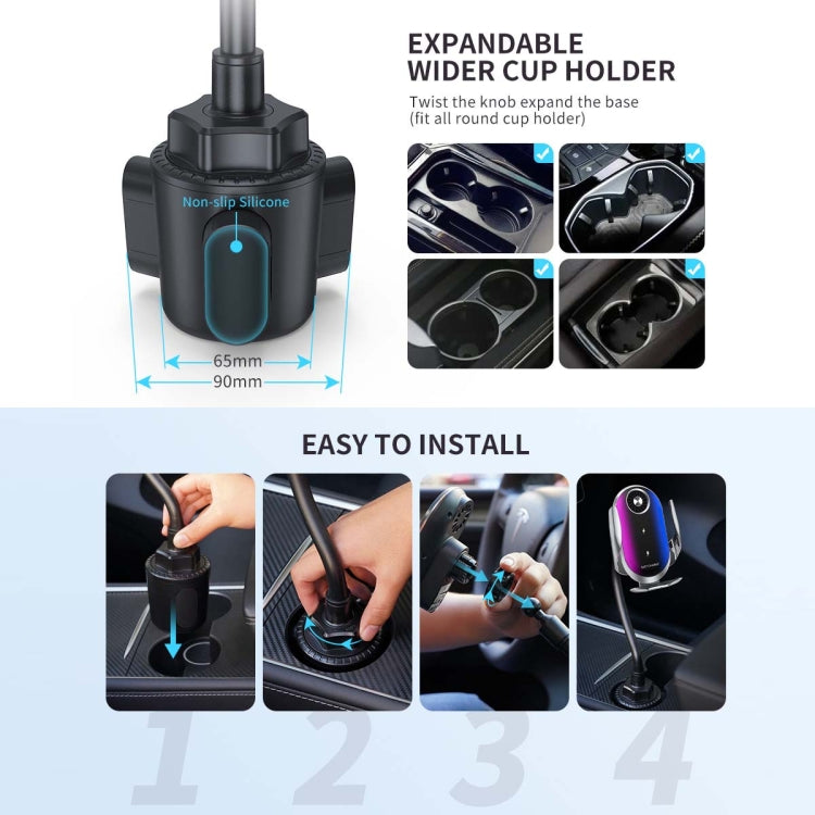 Dual Coil Wireless Car Charger with Cup Holder for iPhone 14/13 & Samsung Z Flip 4 Series