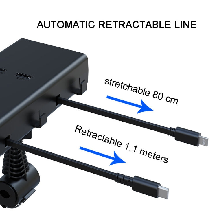 65W Front / Back Seat QC3.0  Car Charger With 8 Pin And Type-C/USB-C Retractable Data Cable