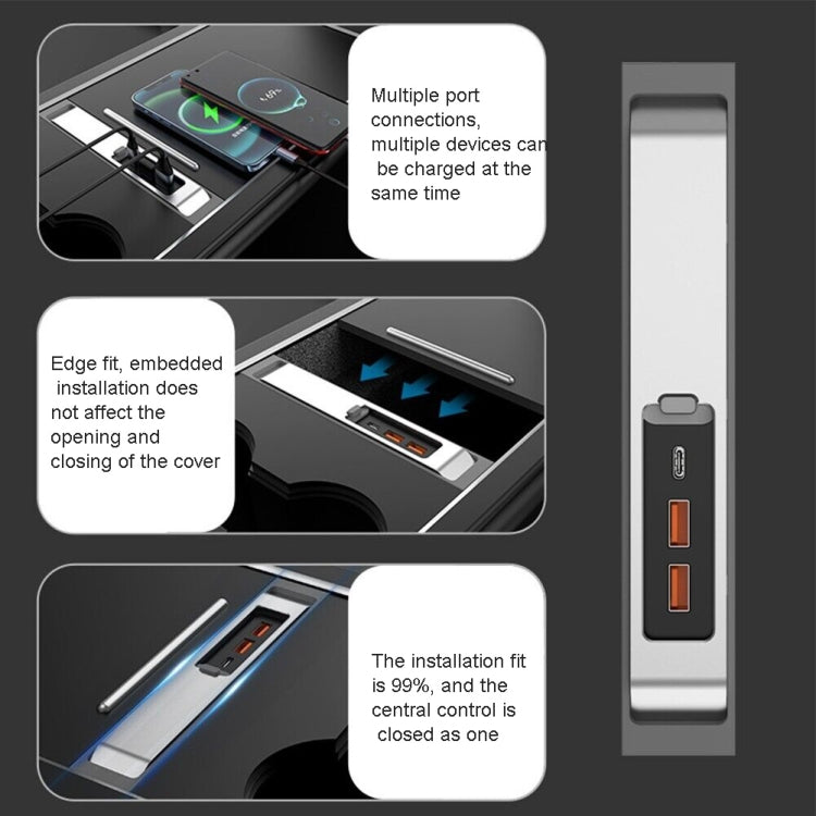 For Tesla Model 3/Y Car USB-C/Type-C+2 USB 3.0 Port Docking Station HUB