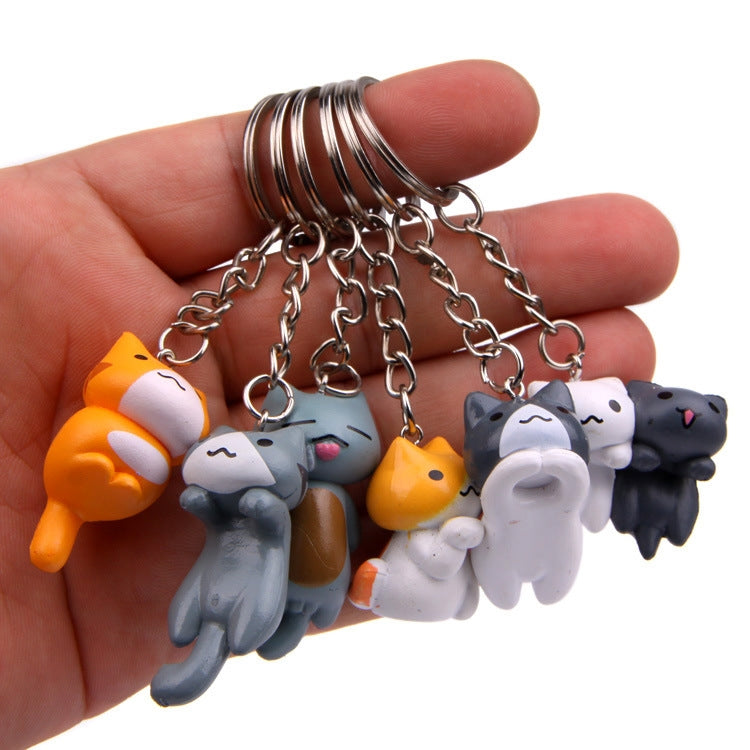 6pcs/set Cat Cartoon Key Chain Car Key Ring Couple Bag Pendant, 6pcs/set