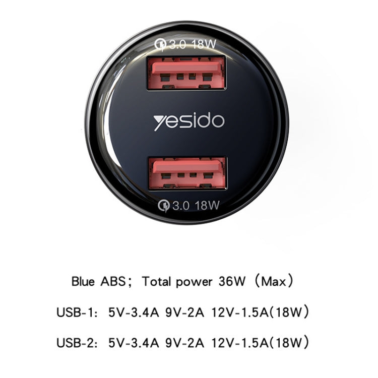 Yesido Y51 36W Dual-channel Fast Charging Zinc Alloy QC3.0 Car Charger, Y51 36W