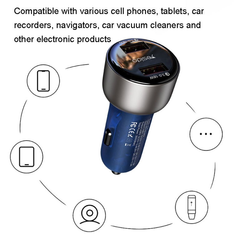 Yesido Y51 36W Dual-channel Fast Charging Zinc Alloy QC3.0 Car Charger, Y51 36W