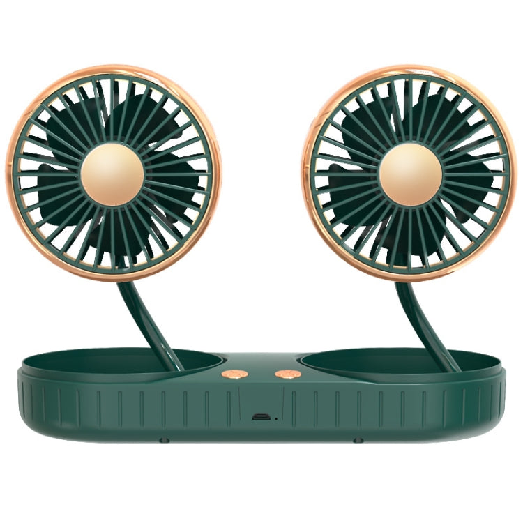 F304 Double-head Hose Built-in Lithium Battery USB Car Fan, Green Gold, Black Silver