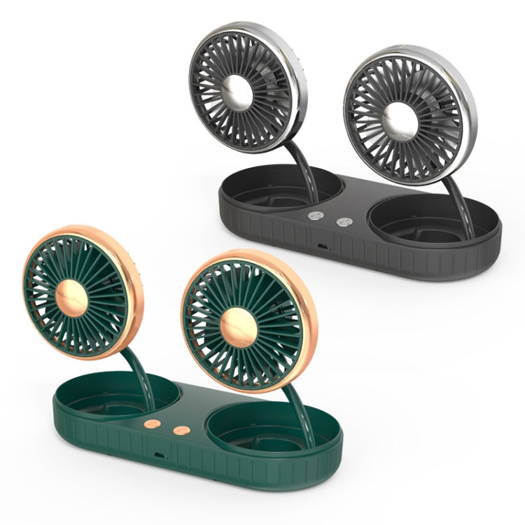 F304 Double-head Hose Built-in Lithium Battery USB Car Fan, Green Gold, Black Silver