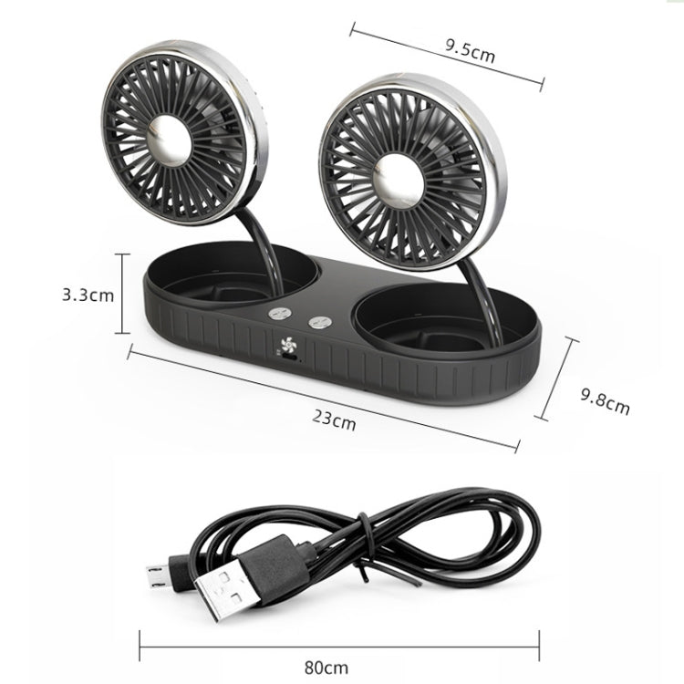 F304 Double-head Hose Built-in Lithium Battery USB Car Fan, Green Gold, Black Silver