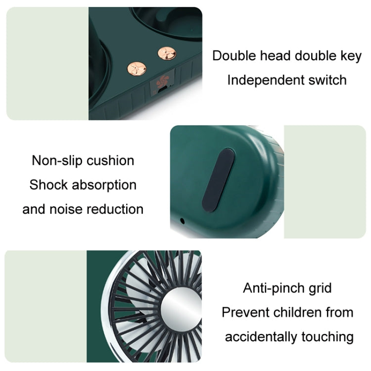 F304 Double-head Hose Built-in Lithium Battery USB Car Fan, Green Gold, Black Silver