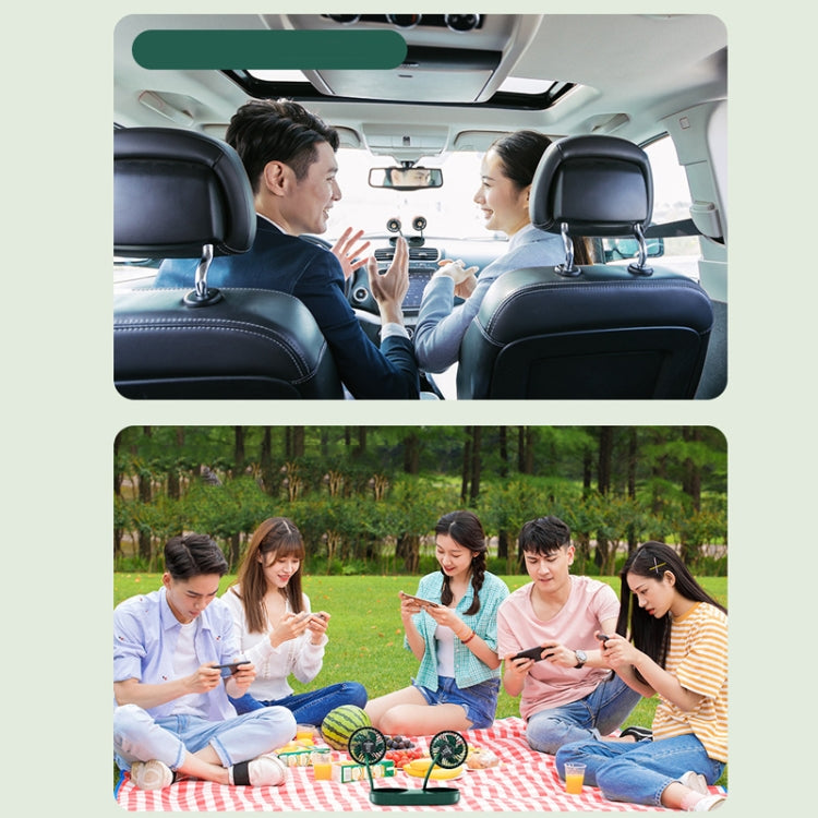 F304 Double-head Hose Built-in Lithium Battery USB Car Fan, Green Gold, Black Silver