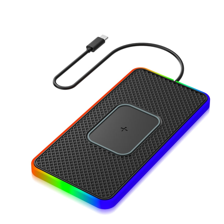 2 In 1 15W Car Mobile Phone Wireless Charger Non-slip Mat with Colorful Light, USB Cable 1m, USB-C/Type-C Cable 1m, USB Cable 0.3m, USB-C/Type-C Cable 0.3m