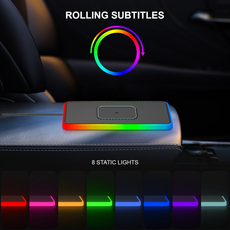 2 In 1 15W Car Mobile Phone Wireless Charger Non-slip Mat with Colorful Light, USB Cable 1m, USB-C/Type-C Cable 1m, USB Cable 0.3m, USB-C/Type-C Cable 0.3m