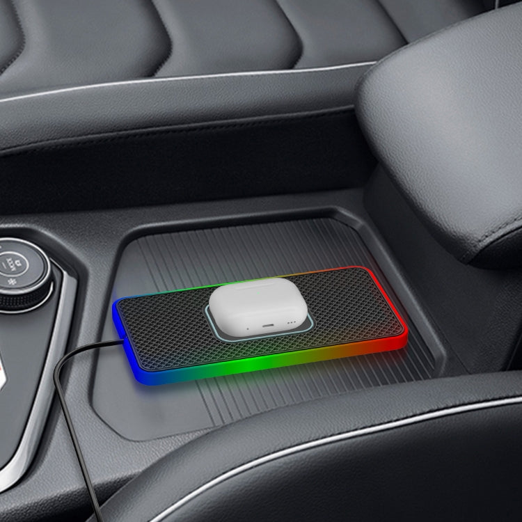 2 In 1 15W Car Mobile Phone Wireless Charger Non-slip Mat with Colorful Light, USB Cable 1m, USB-C/Type-C Cable 1m, USB Cable 0.3m, USB-C/Type-C Cable 0.3m