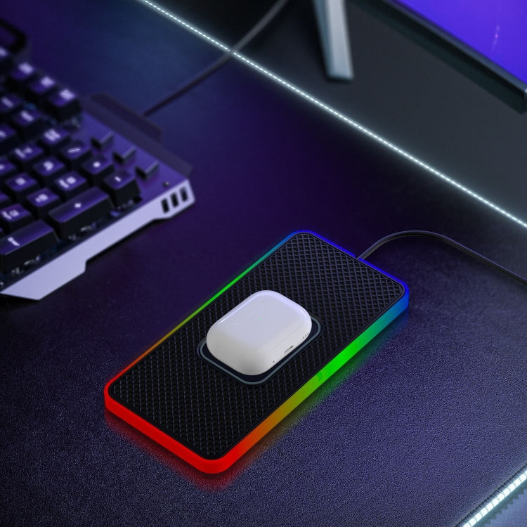 2 In 1 15W Car Mobile Phone Wireless Charger Non-slip Mat with Colorful Light, USB Cable 1m, USB-C/Type-C Cable 1m, USB Cable 0.3m, USB-C/Type-C Cable 0.3m