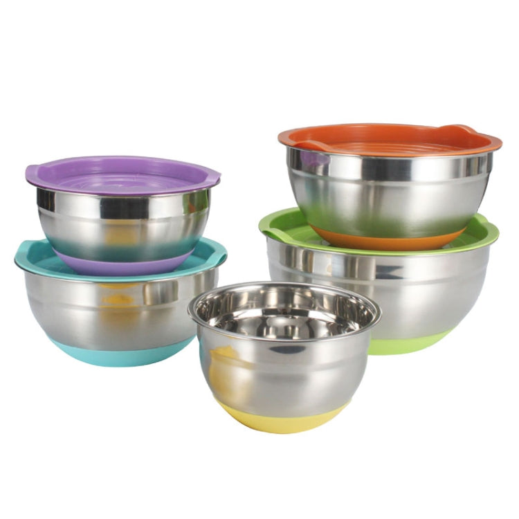 With Colorful Silicone Bottom & Lid Salad Bowl Stainless Steel Thickened Basin