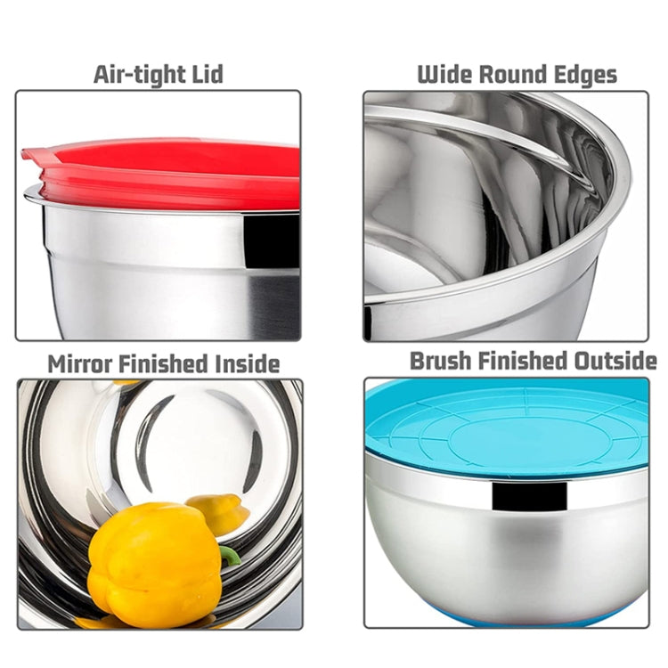 With Colorful Silicone Bottom & Lid Salad Bowl Stainless Steel Thickened Basin
