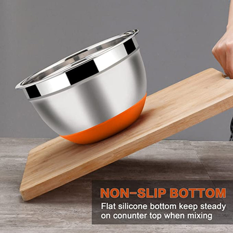 With Colorful Silicone Bottom & Lid Salad Bowl Stainless Steel Thickened Basin