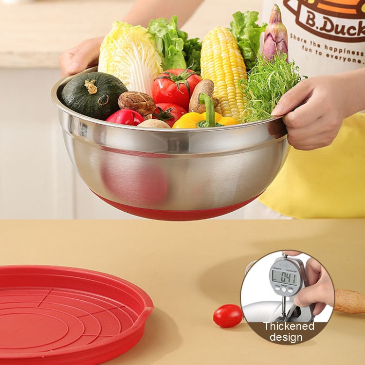 With Colorful Silicone Bottom & Lid Salad Bowl Stainless Steel Thickened Basin
