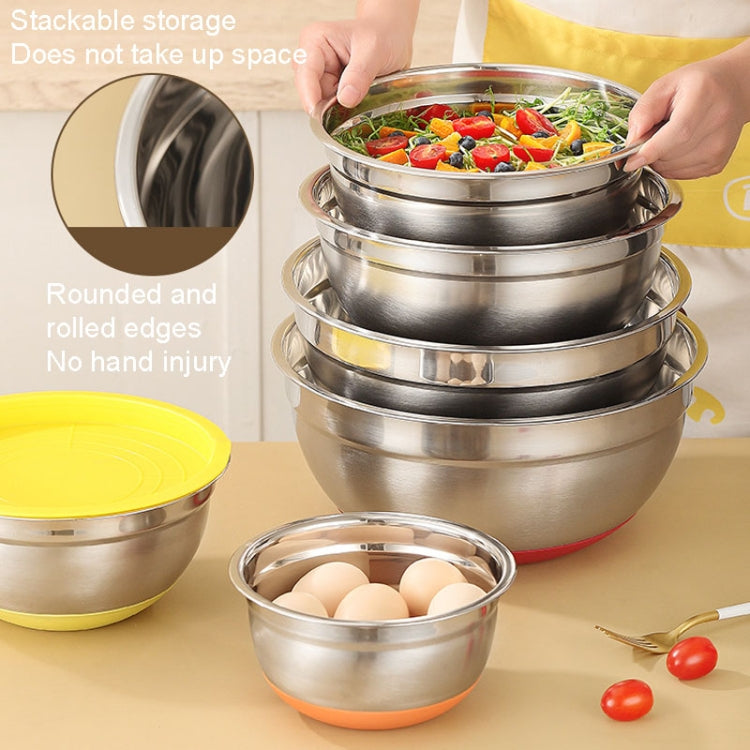 With Colorful Silicone Bottom & Lid Salad Bowl Stainless Steel Thickened Basin