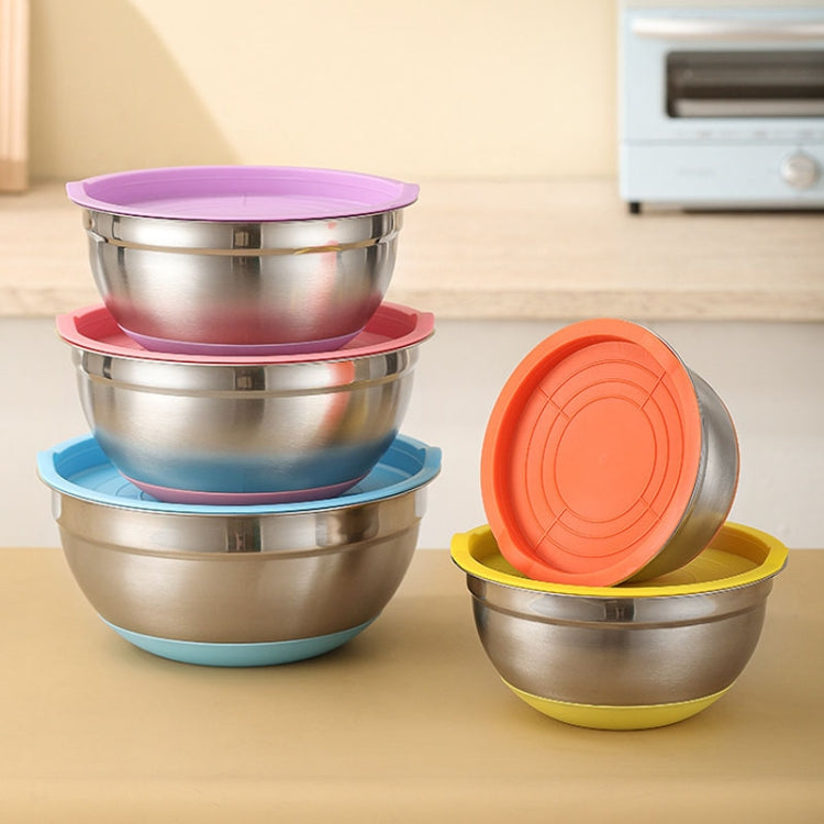 With Colorful Silicone Bottom & Lid Salad Bowl Stainless Steel Thickened Basin