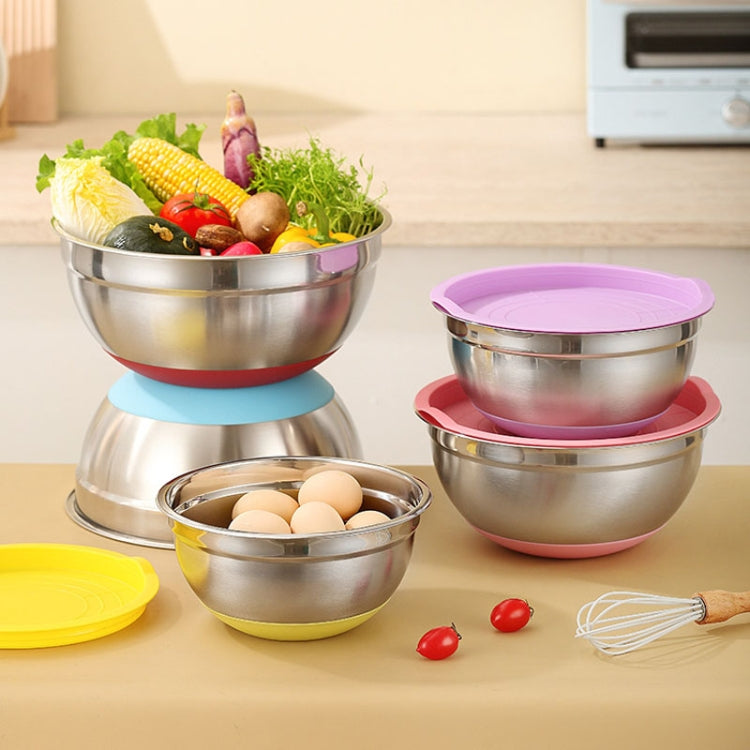With Colorful Silicone Bottom & Lid Salad Bowl Stainless Steel Thickened Basin