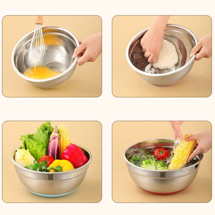 With Colorful Silicone Bottom & Lid Salad Bowl Stainless Steel Thickened Basin
