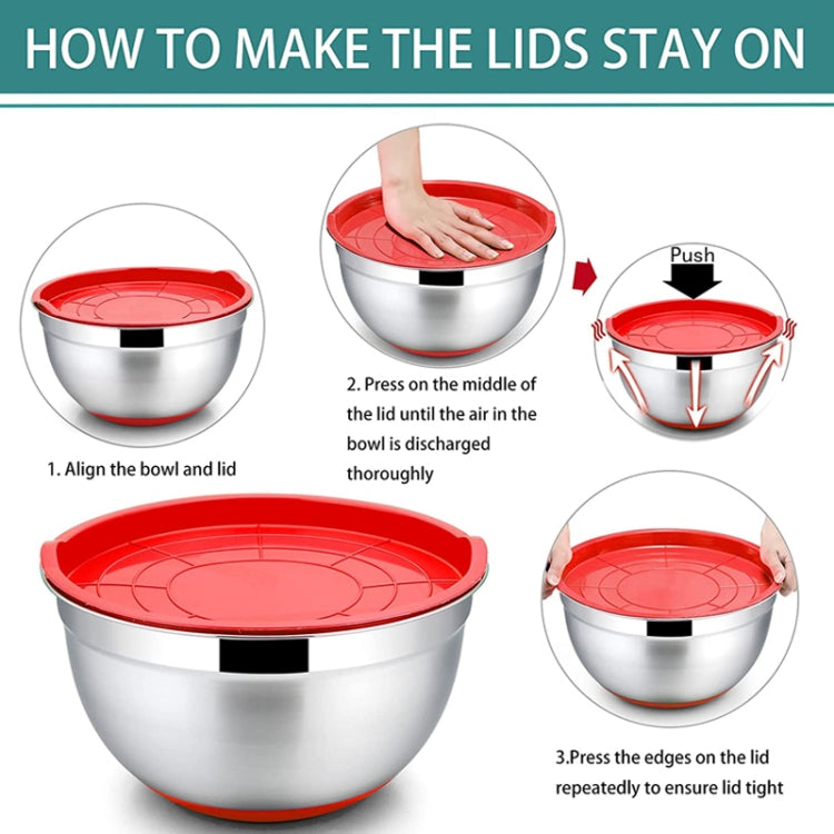 With Colorful Silicone Bottom & Lid Salad Bowl Stainless Steel Thickened Basin