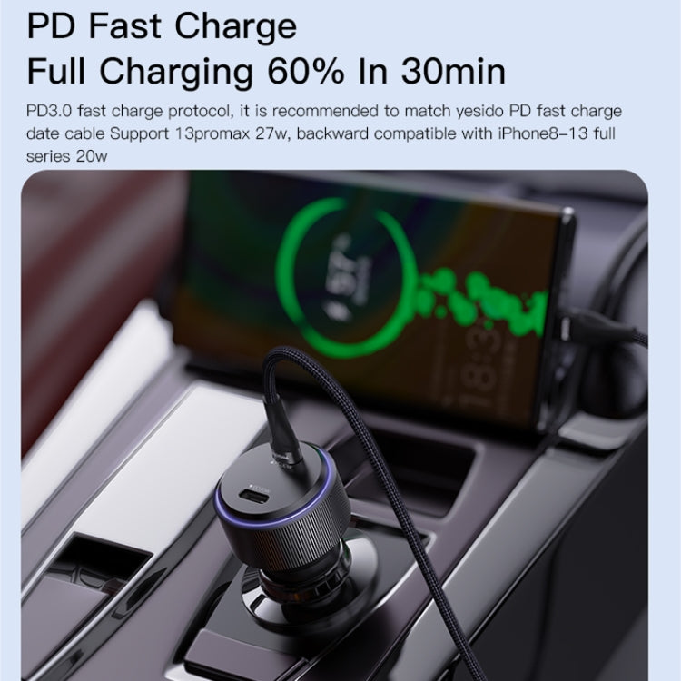 Yesido Y48  60W Car Fast Charger Aluminum Aluminum Double Type-C/USB-C Port Car Charger, Y48