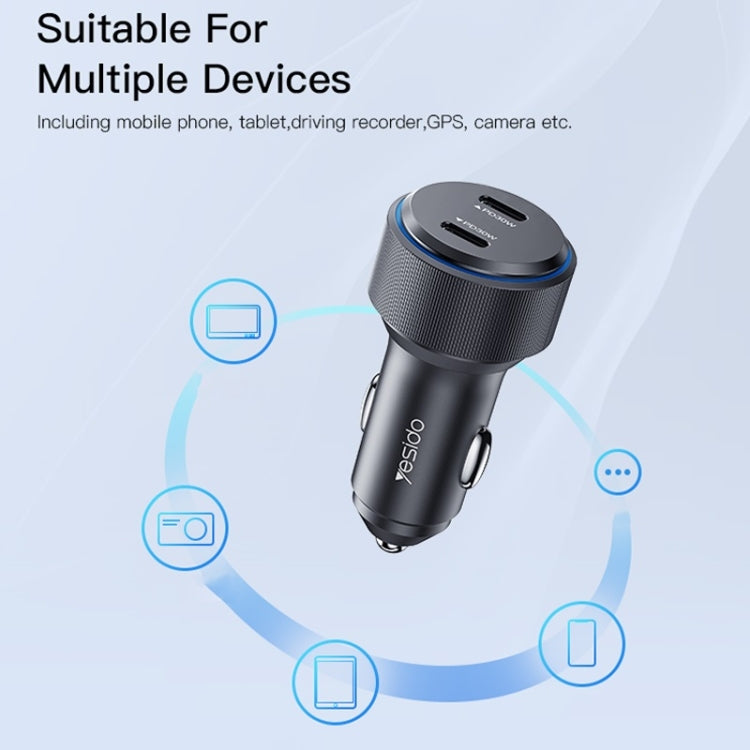 Yesido Y48  60W Car Fast Charger Aluminum Aluminum Double Type-C/USB-C Port Car Charger, Y48