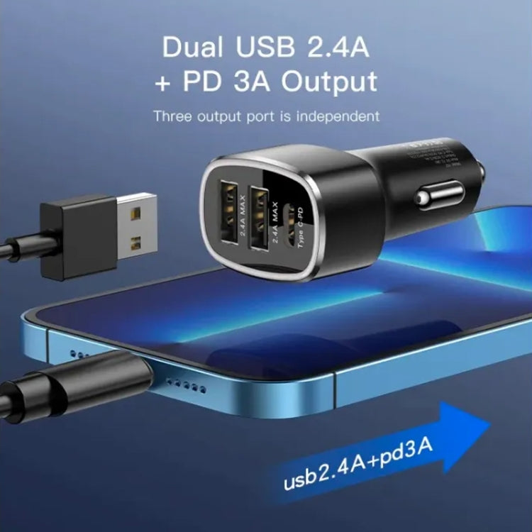 Yesido Y47 49W Double USB+Type-C/USB-C Port Car Fast Charger, Y47