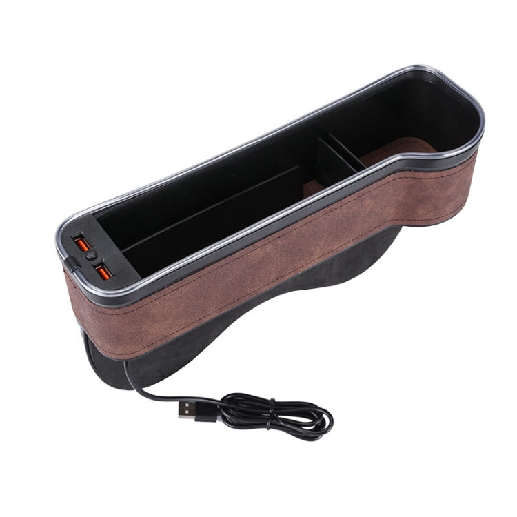 Car Central Control Seat Gap Storage Box with Dual USB Ambient Lights