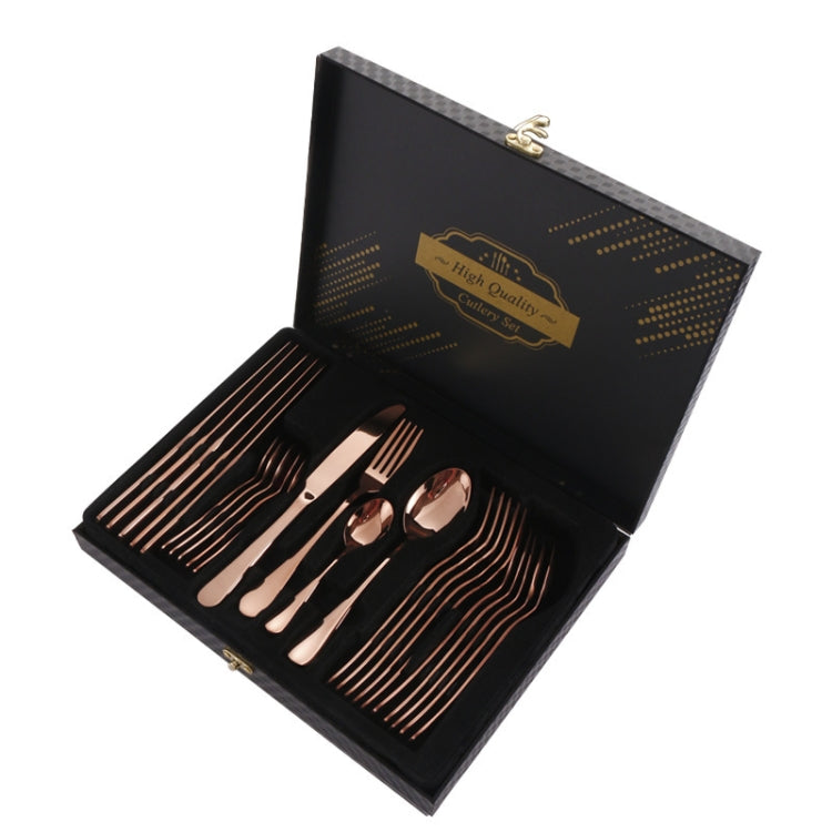 24pcs/Set Wooden Boxed Stainless Steel Cutlery Knife Fork Spoon Steak Dinnerware Set