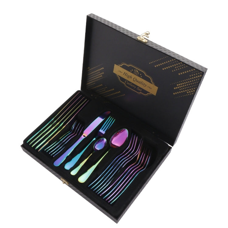 24pcs/Set Wooden Boxed Stainless Steel Cutlery Knife Fork Spoon Steak Dinnerware Set