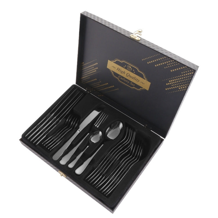24pcs/Set Wooden Boxed Stainless Steel Cutlery Knife Fork Spoon Steak Dinnerware Set