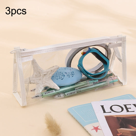 3pcs PVC Student Stationery Storage Transparent Pencil Bag Exam Transparent Zipper Pencil Bag