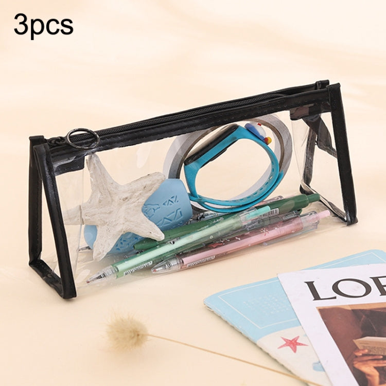 3pcs PVC Student Stationery Storage Transparent Pencil Bag Exam Transparent Zipper Pencil Bag
