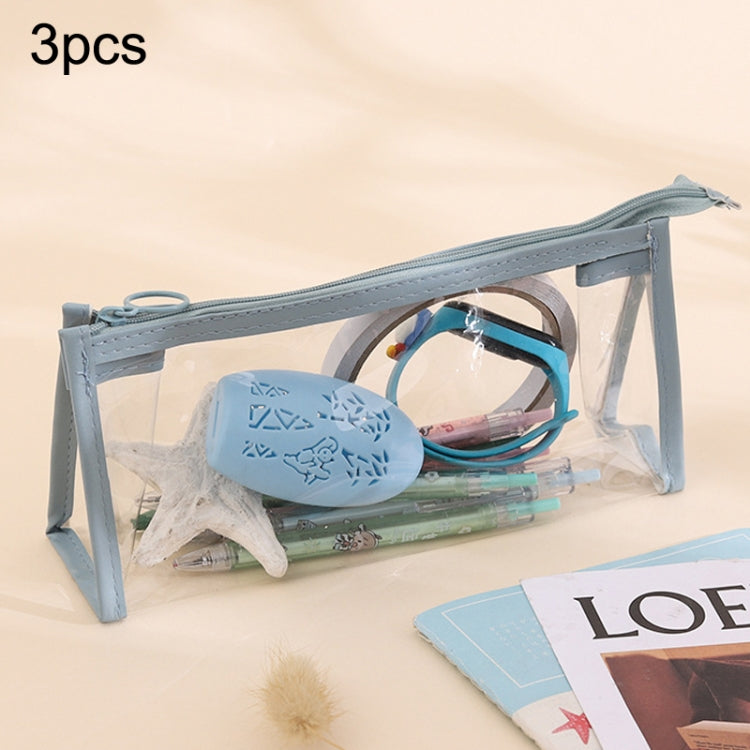 3pcs PVC Student Stationery Storage Transparent Pencil Bag Exam Transparent Zipper Pencil Bag