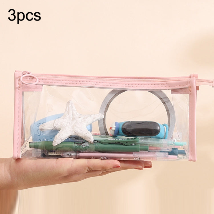 3pcs PVC Student Stationery Storage Transparent Pencil Bag Exam Transparent Zipper Pencil Bag