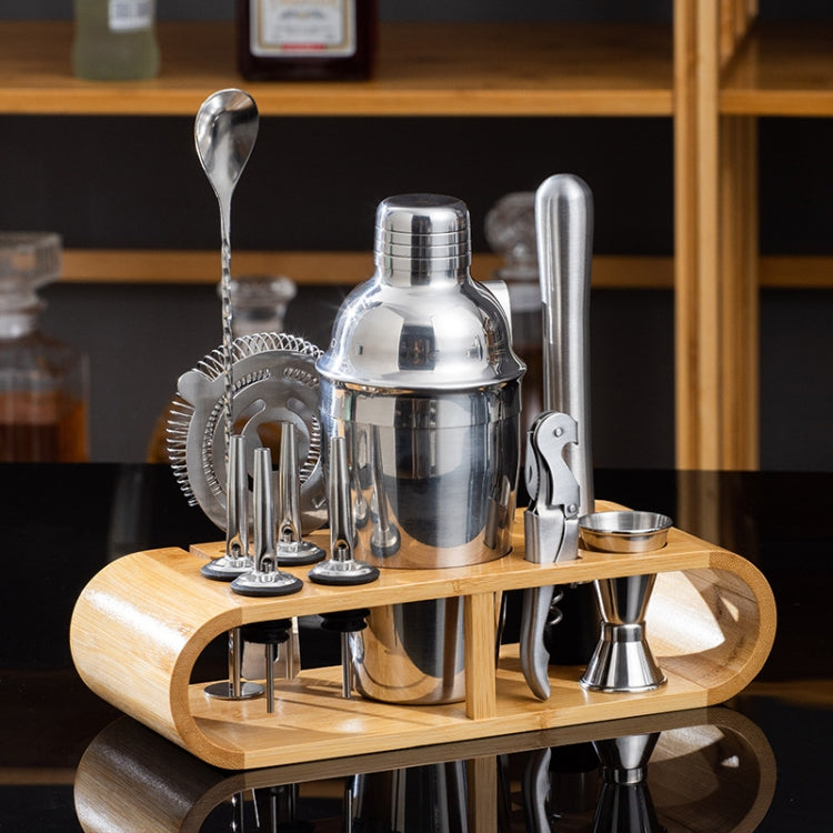 12 In 1 Stainless Steel Bartender Set With Oval Wooden Frame Base Bar Bartending Tools