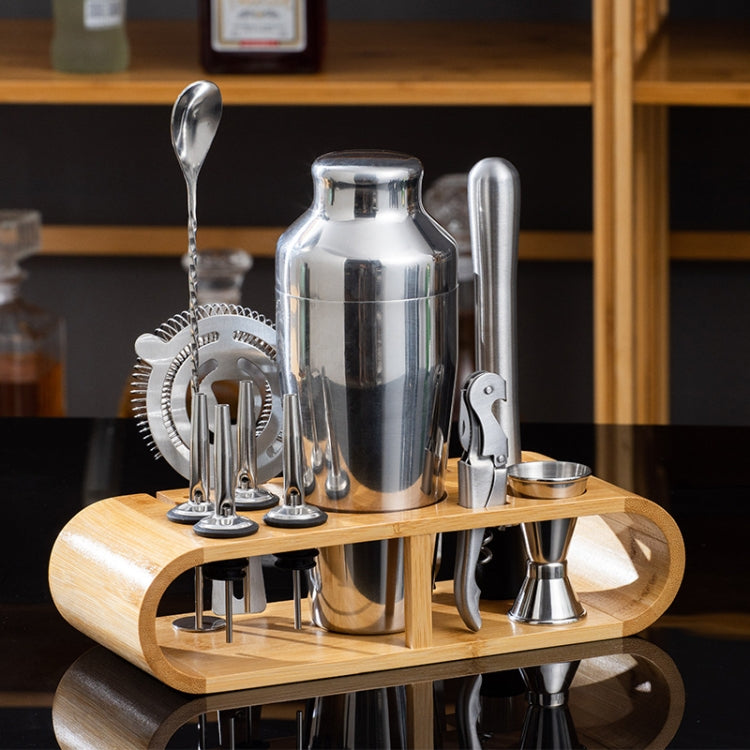 12 In 1 Stainless Steel Bartender Set With Oval Wooden Frame Base Bar Bartending Tools