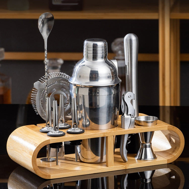 12 In 1 Stainless Steel Bartender Set With Oval Wooden Frame Base Bar Bartending Tools