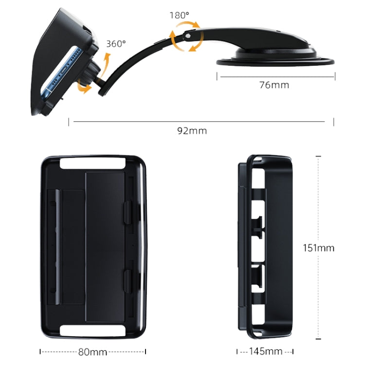 Car Suction Cup Dashboard Mobile Phone Holder with Sun Visor Folding Rotating Car Mount