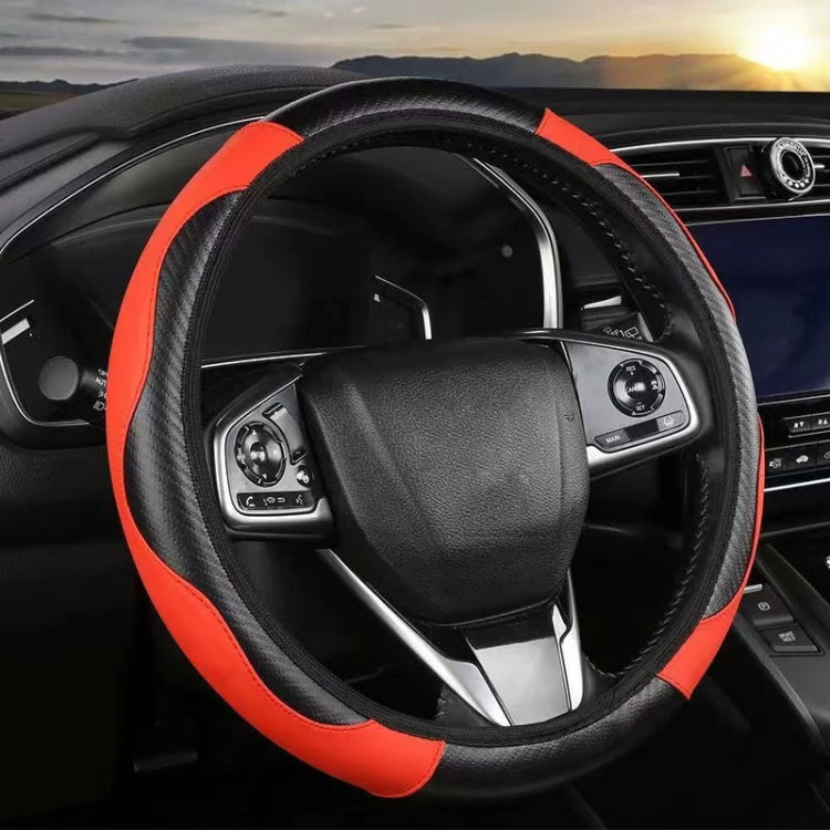 38cm Carbon Fiber Elastic Leather Without Inner Ring Car Steering Wheel Cover